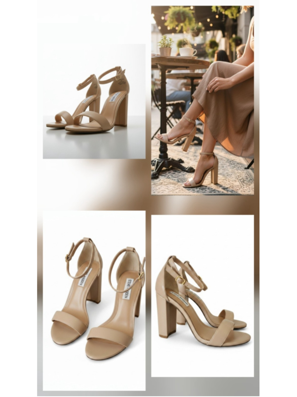Steve Madden Carson Strappy Block Heel Sandals Sz 8 M - Taupe Beige - Blush Lea - Picture 12 of 16